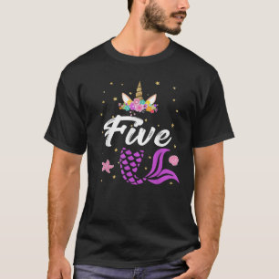 5th Birthday Girl Unicorn Shirt Mermaid Tail 5 Yea