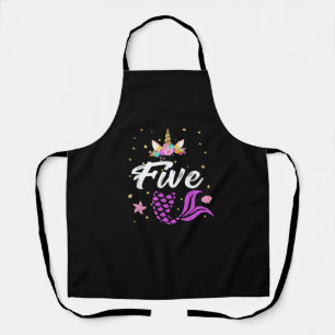 5th Birthday Girl Unicorn Shirt Mermaid Tail 5 Yea Apron