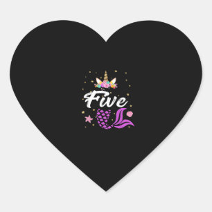 5th Birthday Girl Unicorn Shirt Mermaid Tail 5 Yea Heart Sticker