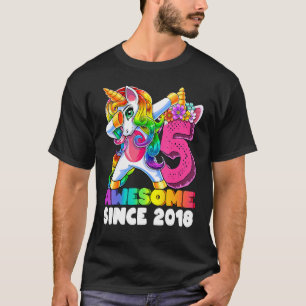 5th Birthday Girls Awesome Since 2018 Dabbing Uni T-Shirt