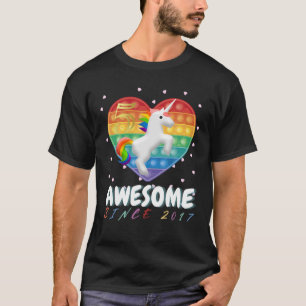 5Th Birthday Girls Awesome Unicorn Skying Pop It T-Shirt