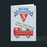 5th Birthday Great Grandson, Firetruck Card<br><div class="desc">Birthday wishes are rushing through with this cute red fire truck to celebrate your Great Grandson’s 5th birthday!</div>