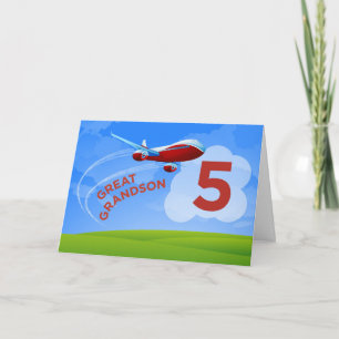 5th Birthday, Great Grandson, Red Aeroplane Card