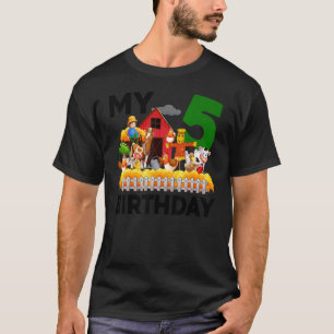 5th Birthday Horse Cow Pig Chicken Farmer Farm T-Shirt