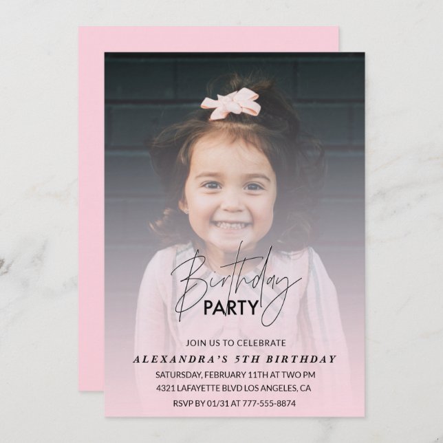 5th birthday invitation Birthday Party Photo pink (Front/Back)