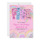 5th Birthday Invitation Girl Editable Rainbow Sequ