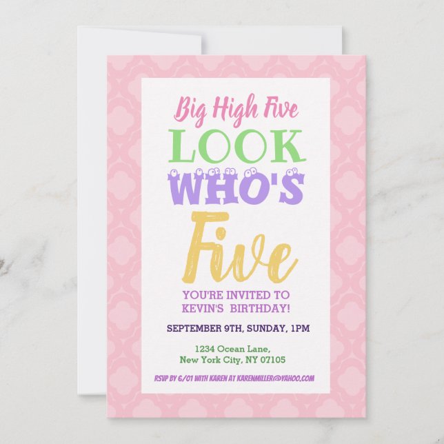 5th Birthday Invitation Quotes (Front)