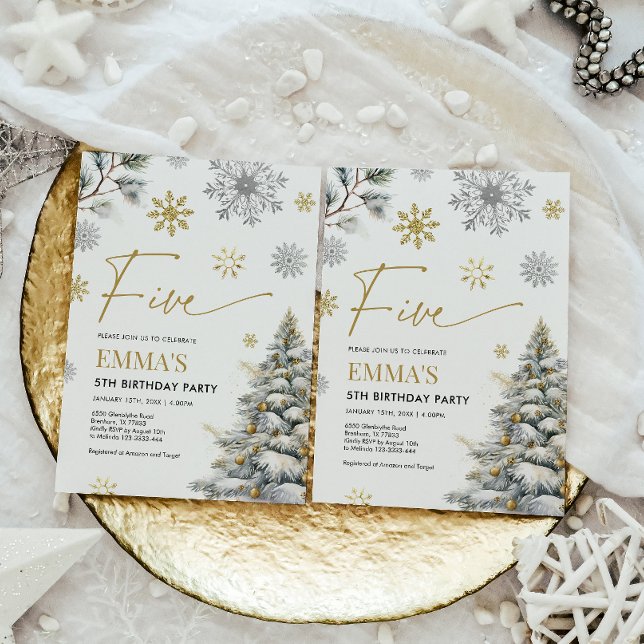 5th Birthday Invitation, Winter Five Birthday  Invitation (Creator Uploaded)