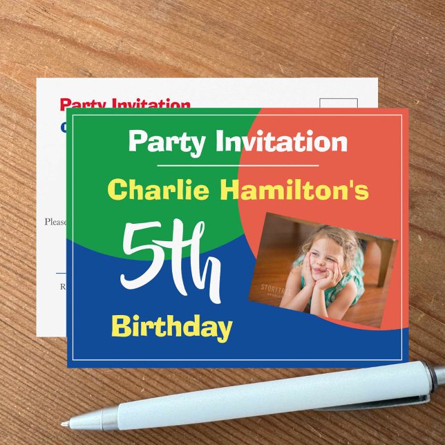 5th Birthday Invitation with Photo Postcard (Creator Uploaded)