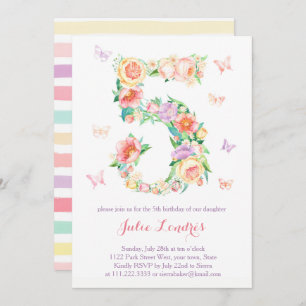 5th Birthday Invitations for Girl with Butterflies