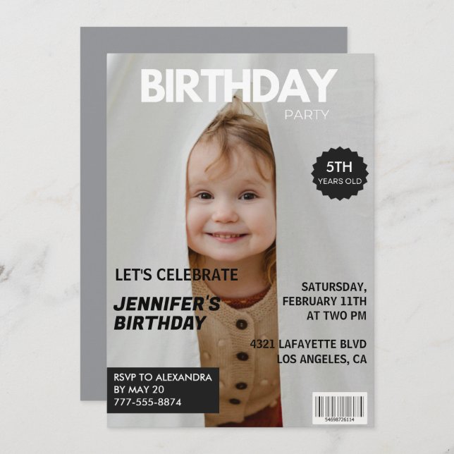 5th birthday invitations for her Magazine Cover (Front/Back)