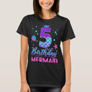 5th Birthday Mermaid Tail 5 Year Old Girl Mermaid  T-Shirt