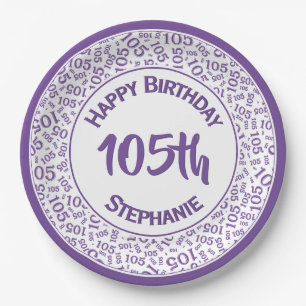 5th Birthday Modern Number Pattern Purple /White Paper Plate