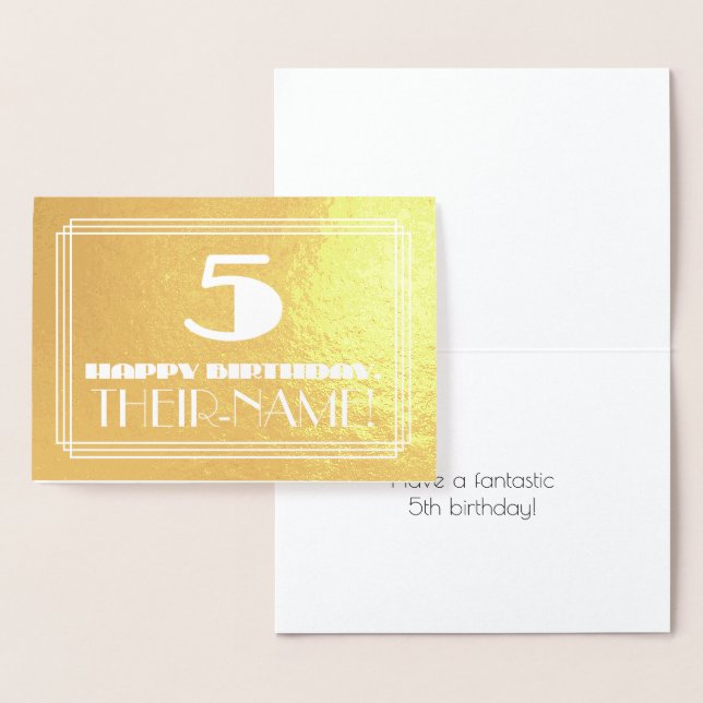 5th Birthday: Name + Art Deco Inspired Look "5" Foil Card (Display)