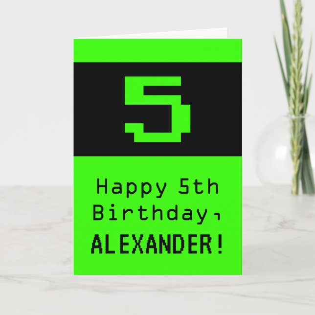 5th Birthday: Nerdy / Geeky Style "5" and Name Card (Front)