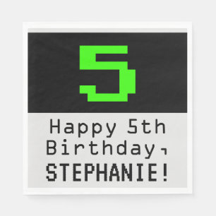 5th Birthday - Nerdy / Geeky Style "5" & Name Napkin