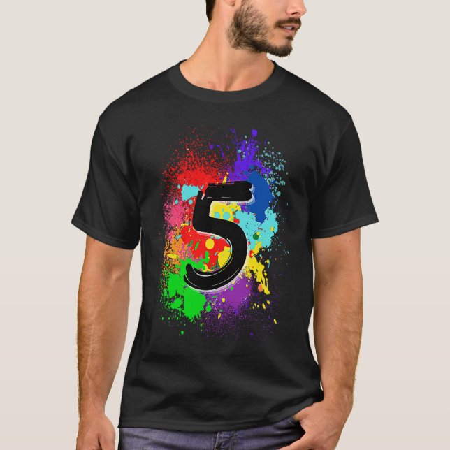 5th Birthday Paint Splatter Number 5 T-Shirt (Front)