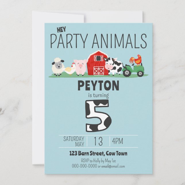 5th Birthday Party Animals Farm Birthday Invitation (Front)