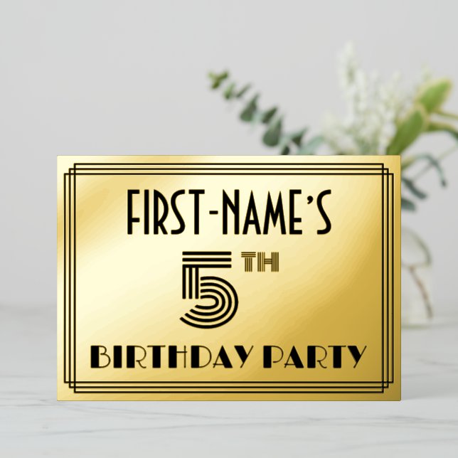 5th Birthday Party — Art Deco Style “5” & Name (Standing Front)