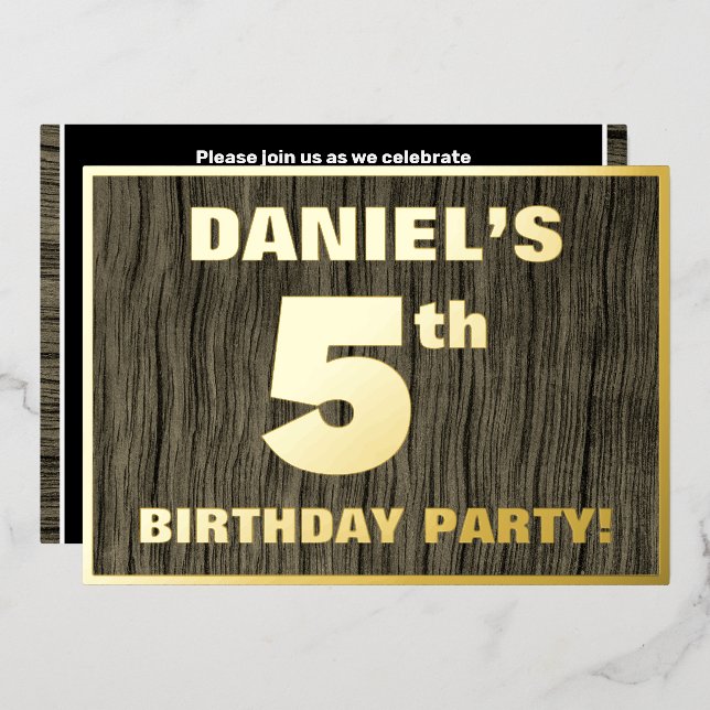 5th Birthday Party: Bold, Faux Wood Grain Pattern (Front/Back)