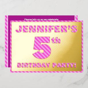 5th Birthday Party — Bold, Fun, Pink Stripes # 5