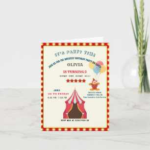  5TH Birthday Party Circus THEME PHOTO COLLAGE Invitation