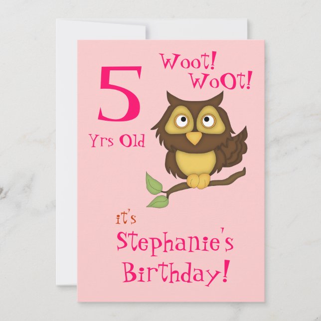 5th Birthday Party-Cute Owl+Cupcakes/Ice-cream Invitation (Front)