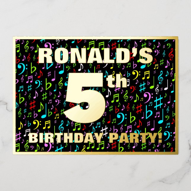 5th Birthday Party — Fun, Colourful Music Symbols (Front)