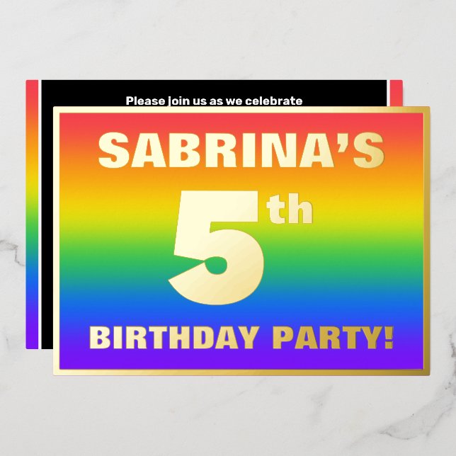 5th Birthday Party: Fun, Colourful Rainbow Pattern (Front/Back)