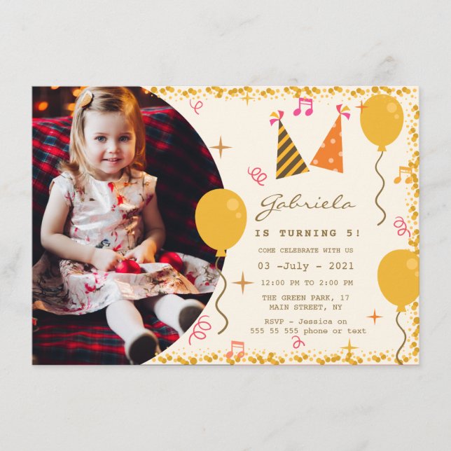 5th birthday party invitation with photo (Front)