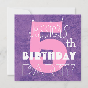 5th Birthday Party Kid's Modern Big Number Girl Invitation