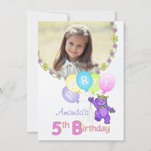 5th Birthday Party Princess Bear Custom Photo Invitation (Front)