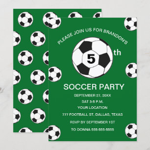 5th Birthday Party Soccer Green Boys Sports Invitation