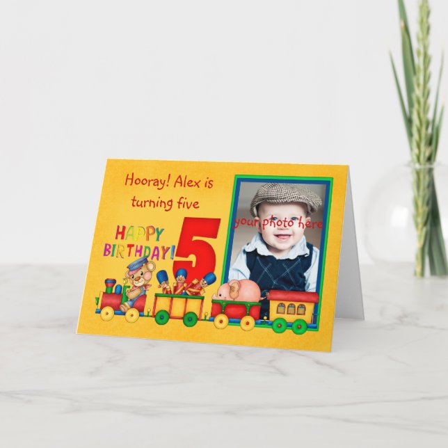5th birthday photo card with toy train - toy train (Front)