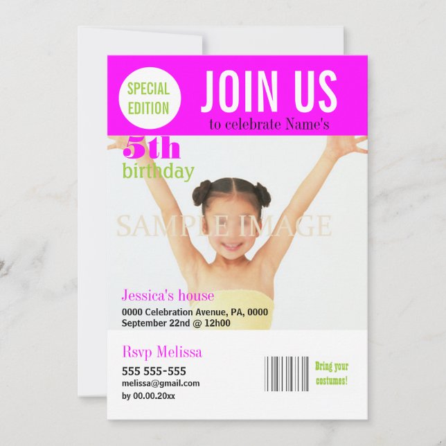 5th birthday pink girls PERSONALIZE Invitation (Front)