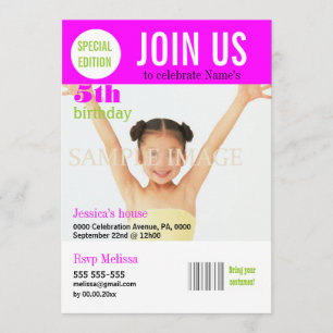 5th birthday pink girls PERSONALIZE Invitation