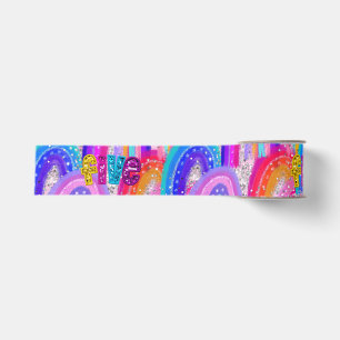5th Birthday Pink Rainbow Glitter Grosgrain Ribbon