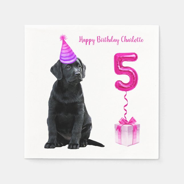 5th Birthday Puppy Theme- Cute Dog Pink Girl Pawty Napkin (Front)