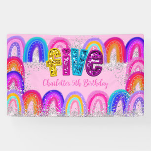 5th BIrthday Rainbow Sequin Glitter Party Banner