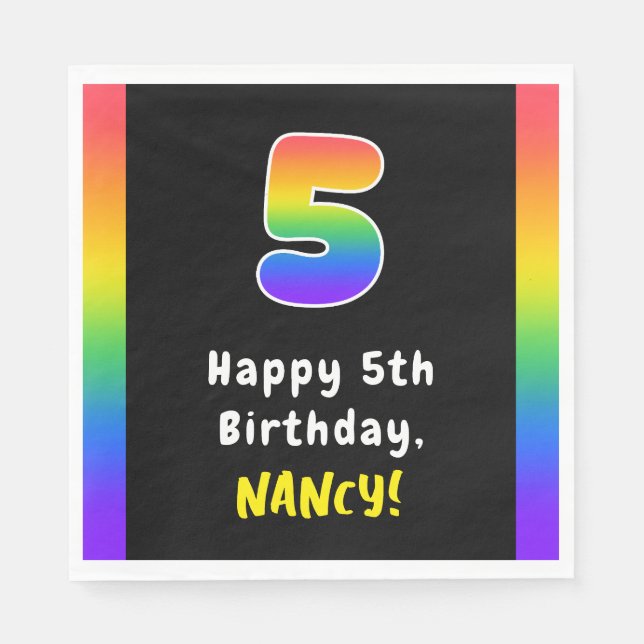5th Birthday: Rainbow Spectrum # 5, Custom Name Napkin (Front)
