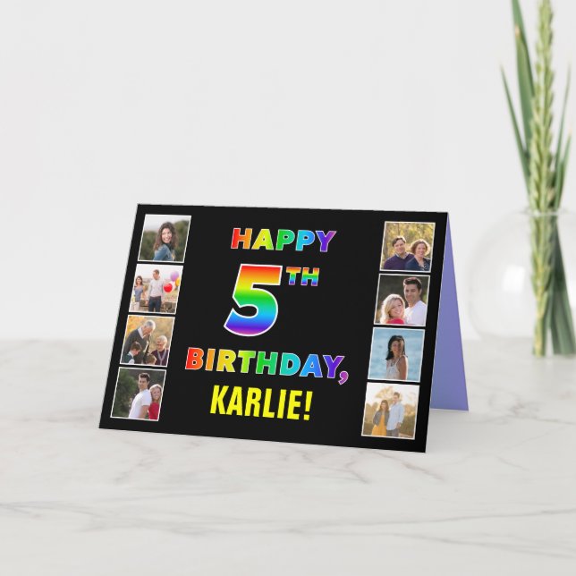 5th Birthday: Rainbow Text, Custom Photos & Name Card (Front)
