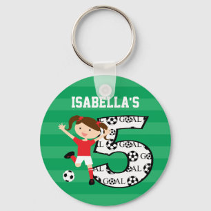 5th Birthday Red and White Soccer Girl 1 Key Ring