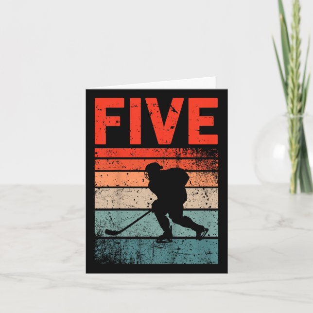 5th Birthday Retro Ice Hockey 5 Years Old Boy Girl Card (Front)