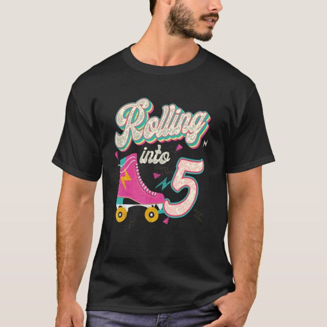 5th Birthday Roller Skates Rolling Into 5 Years Ol T-Shirt (Front)
