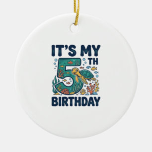 5th Birthday Sea Turtle Underwater Vector Design_1 Ceramic Ornament