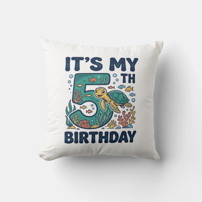 5th Birthday Sea Turtle Underwater Vector Design_1 Cushion (Front)