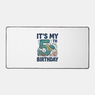 5th Birthday Sea Turtle Underwater Vector Design_1 Desk Mat