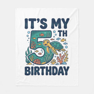 5th Birthday Sea Turtle Underwater Vector Design_1 Fleece Blanket