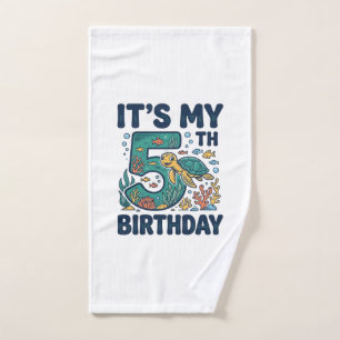 5th Birthday Sea Turtle Underwater Vector Design_1 Hand Towel