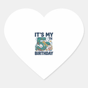5th Birthday Sea Turtle Underwater Vector Design_1 Heart Sticker